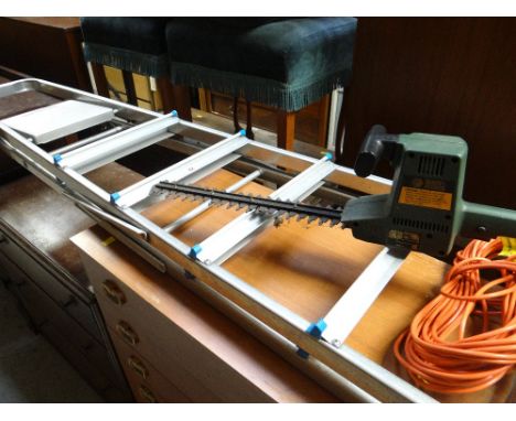 A Beldray domestic folding ladder together with a Black & Decker hedge trimmer