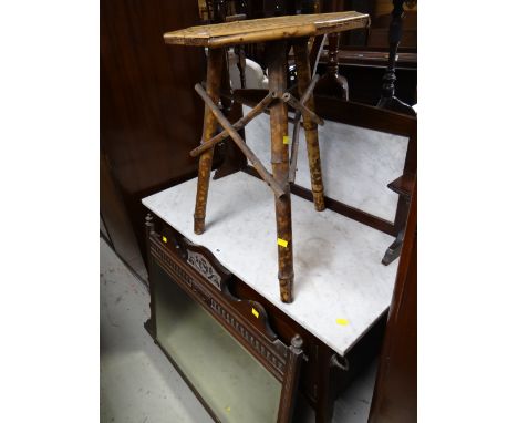 A vintage tripod hexagonal topped bamboo side table together with a mahogany framed overmantel mirror