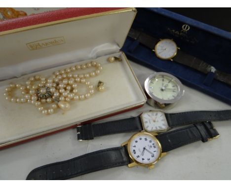 Two vintage gents wristwatches including a Sekonda, boxed pearls etc