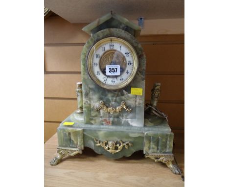A gilt & green marble French-style mantel clock