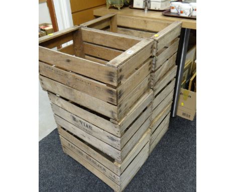 Six vintage continental wooden fruit packing boxes