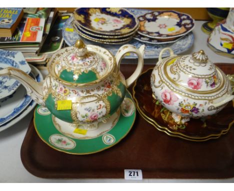 Two Carltonware Oriental decorated dishes together with an English Staffordshire hand painted teapot and sucrier etc