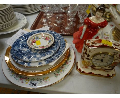 Royal Doulton figure - 'Winsome', Masons brown velvet mantel clock, collectors plates etc