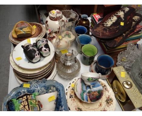 A parcel of various china including Masons ironstone ginger jar, lustre ware, vintage annuals, Rumney pottery etc