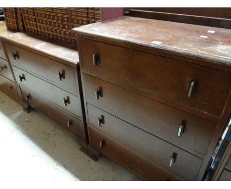 A vintage chest of four long drawers and matching three-drawer chest