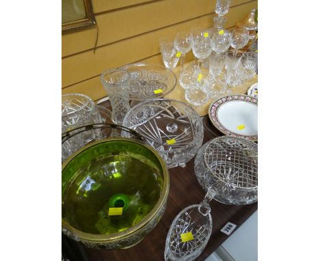 Two trays of various glassware including drinking glasses and decanter, fruit bowls etc