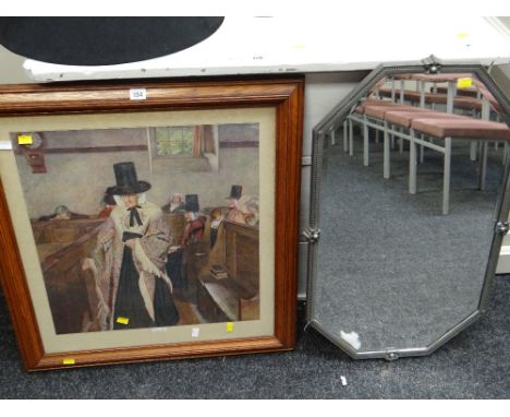 Framed print of Vosper's 'Salem' together with a vintage octagonal metal framed wall mirror