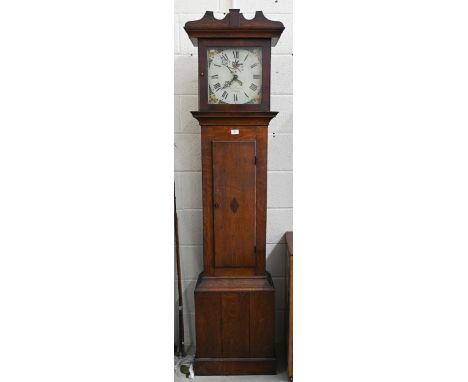 An early 19th century 'John Leech, Romsey' oak thirty hour longcase clock, painted dial with date aperture, c/w weight and pe