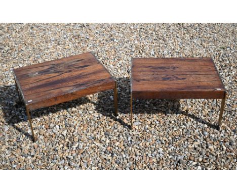 A pair of gilt chrome and rosewood coffee/lamp tables, probably Merrow Associates circa 1970's, 58 cm x 45 cm x 30 cm h (2) 