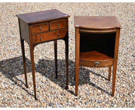 A Victorian mahogany pole screen with adjustable tapestry panel to/w a walnut pot cupboard and three drawer side table (3) 