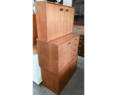 Modular furniture - eight various Danish design mid-century teak cabinets, three with sliding glass doors to/w six wall mount
