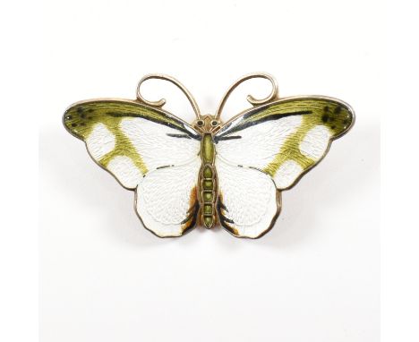 1970s Norwegian Hroar Prydz sterling silver enamel butterfly brooch pin. The brooch marked for Hroar Prydz Norway with import