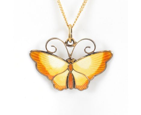 A David Anderson silver and enamel butterfly pendant on gold plated chain. The butterfly marked David Andersen, Norway Sterli