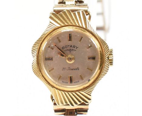 A hallmarked 9ct gold Rotary cocktail dress watch. The wristwatch having hallmark to strap and case.&nbsp; Wearable length 16