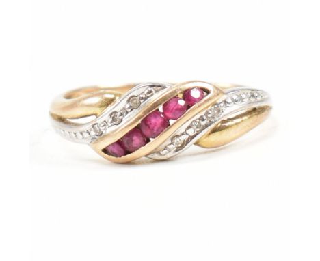 A hallmarked 9ct gold synthetic ruby and diamond ring. Weight 1.9g. Size M.&nbsp;All weights measurements and sizes are appro