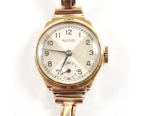 Rotary 9ct gold ladies dress - cocktail watch. A 9ct gold early 20th century ladies dress watch. Silvered dial with Arabic nu