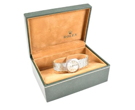 A Rolex Cellini 18ct white gold wristwatch. The silvered dial with baton numerals having Coronet at the 12 position. Dial mar