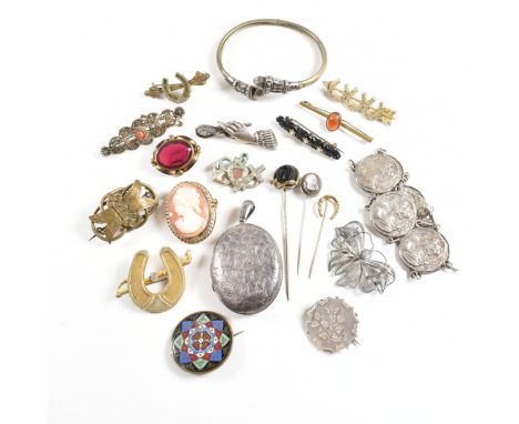 A collection of antique and vintage silver and costume jewellery. The jewellery to include an Art Nouveau panel bracelet. A l