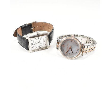 Rotary gentleman's quartz movement wristwatch. Square case with white dial having date aperture at the three position. Set wi