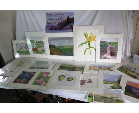 A large collection of mounted watercolour paintings by the Ashborne artist Helen K Knight