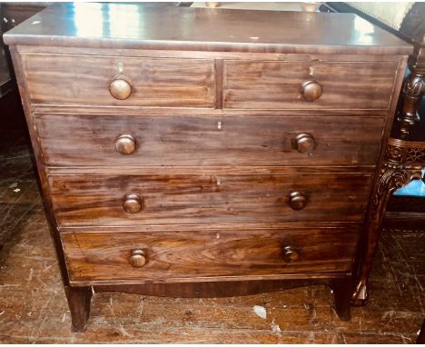 A Victorian and later mahogany chest of drawers, caddy top above two short and three gradually long drawers, curved apron rai
