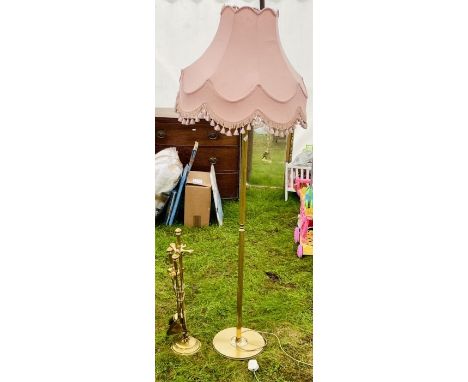 A 20th Century brass fire tools; another standing lamp. (2)