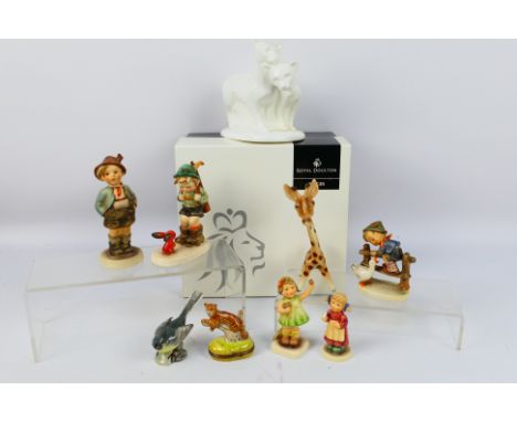 Lot to include a boxed Royal Doulton Images figure group, Hummel figures, Beswick Grey Wagtail and other. [W]