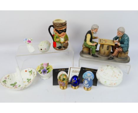 Lot to include a Capodimonte group of two men playing draughts, a double sided Royal Doulton Toby jug # D6988, The Judge And 