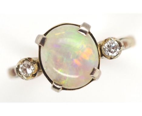 Diamond, opal and 9ct gold ring marked 9ct approx ring size N, 2.45 grams weight