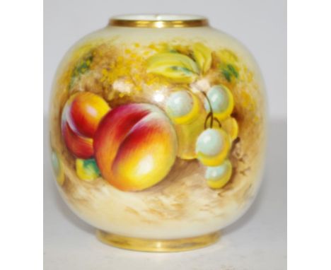 Royal Worcester signed handpainted posy vase fruit decorated, marked to base and 2491/10, (height 8cm approx).