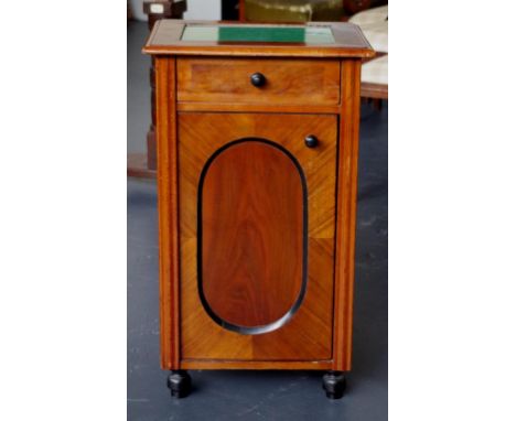 Victorian pot cupboard with drawer, door and glass panel top, 44cm wide, 34cm deep, 74cm high approx