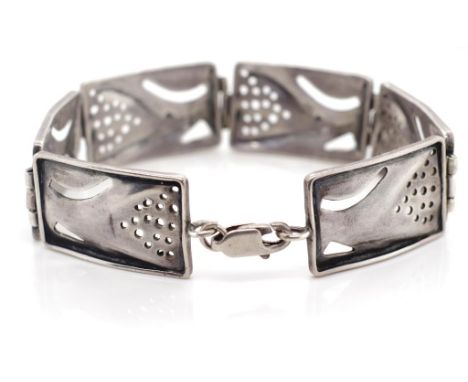 Modernist silver panel bracelet marked 925 with makers mark. Approx 16cm length, 18 grams weight.