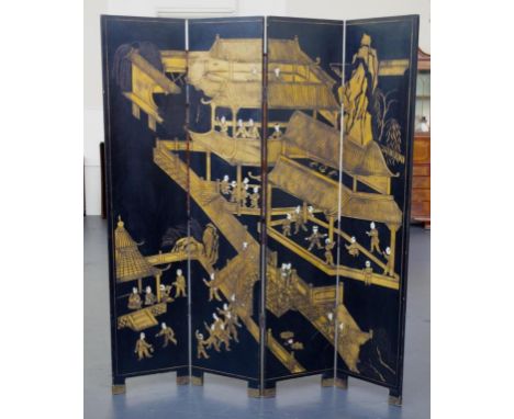 Chinese 4 panel dividing screen each panel 40.5cm wide, 183cm high