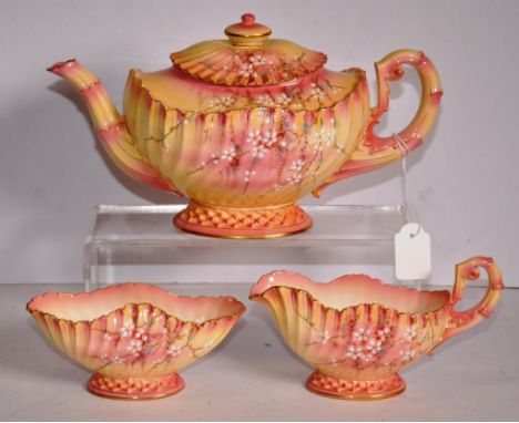 Victorian Royal Worcester  teaset comprising teapot, sugar bowl &amp; creamer, teapot as inspected