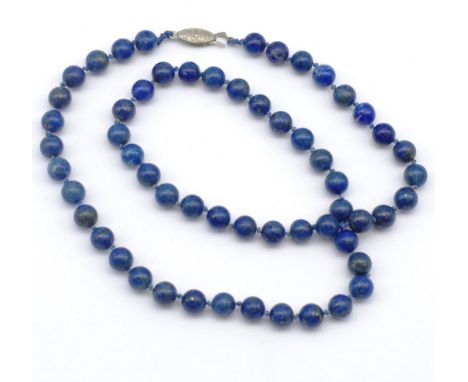 A vintage lapis beaded necklace total length approx 56cm