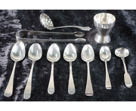 Nine various pieces sterling silver cutlery including 6 various teaspoons, comprising pair George III, London 1804; Victorian