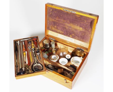 Rare antique fine metal ore traveller assay set marked for retailer E. Esdaile, 54 Hunter Street, Sydney. Enclosing box is of