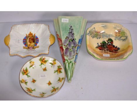 Art deco Radford pocket wall vase with hand painted floral decoration, together with 2 Royal Doulton dishes and a Shelley cor