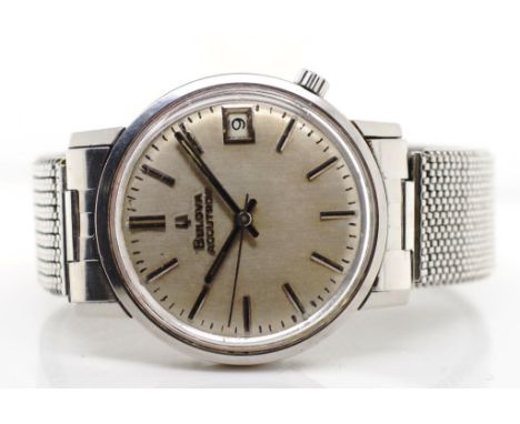 Bulova accutron watch electronic tuning fork movement. Approx 34mm diameter case. New stretch steel strap Watch was working w