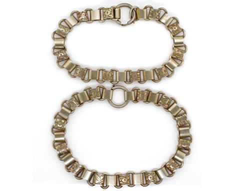 Two vintage bracelets with engraved floral bookend links. Approx 22cm length