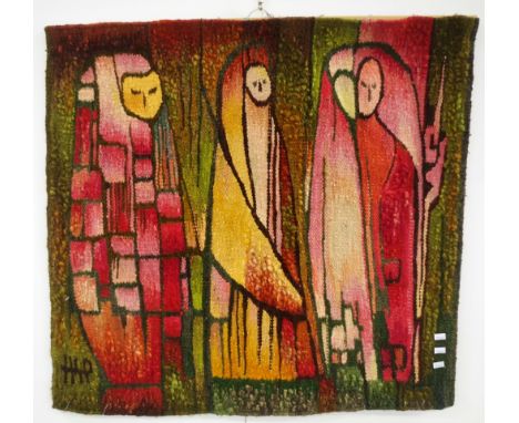 Kaminski High Warp tapestry 'Worship,' designed by Sulsowska, 100% pure wool high linen, warp tapestry, Kaminski label verso.