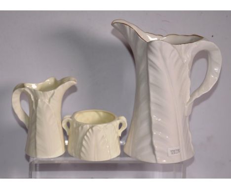 Three Royal Worcester 'Fern Leaf' pieces comprising large jug, small jug &amp; sugar bowl