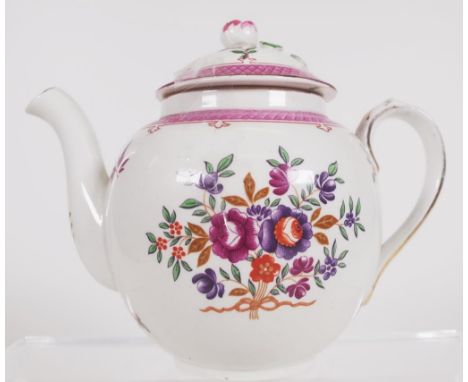 Antique Booths ' Lowestoft' teapot blossom decorated, applied leaf and blossom finial to lid, marked to base, (height 14cm ap