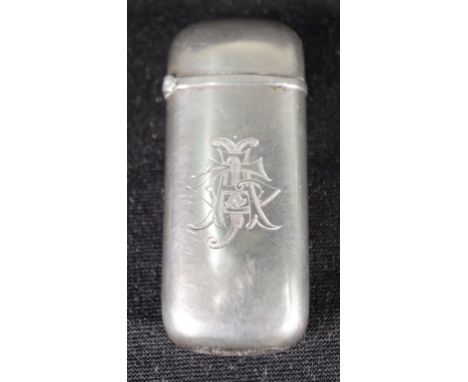 Vintage sterling silver vesta marked Sterling, monogrammed. (Height 6.5cm, weight 22grams approx).