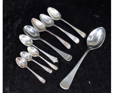 Pair George III sterling silver teaspoons London circa 1802, (marks rubbed), (as inspected, handles bent), (weight 24grams ap
