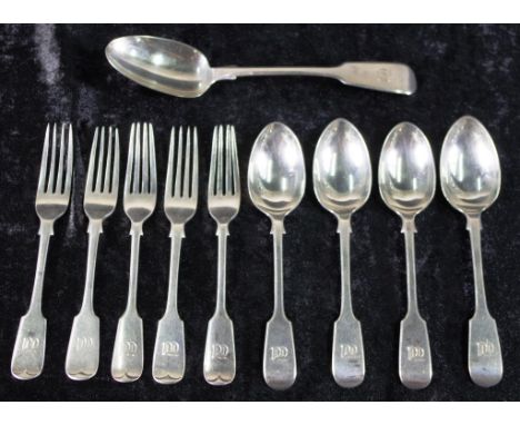Ten various sterling silver cutlery pieces including 3 George V dessert forks and 2 matching dessert spoons, Sheffield 1912, 