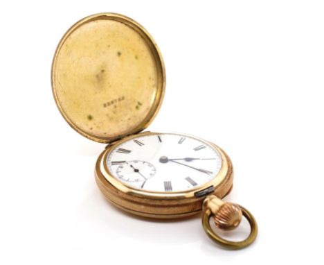 Antique full hunter pocket watch gold plate case, manual wind 16 jewel mechanism. Working when tested