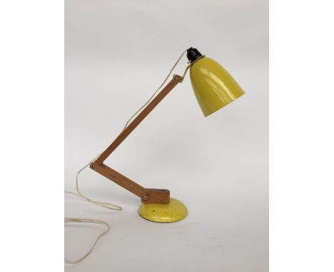 A Terence Conran ' Mac ' Lamp - anglepoise desk lamp circa 1950's - mid century having yellow shade with wooden arm and yeloo