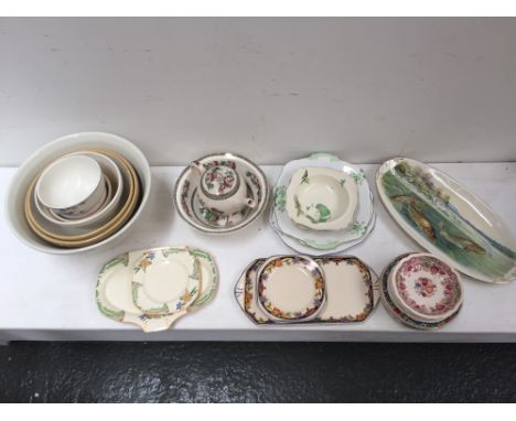 A mixed lot of china and glass including Mason Cash and Co. Ltd mixing bowls, Scotch Ivory B.P and Co. Ltd, Alfred Meaking 'M