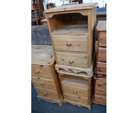 Two modern pine bedside cabinets with shelf over two short drawers 63cmH